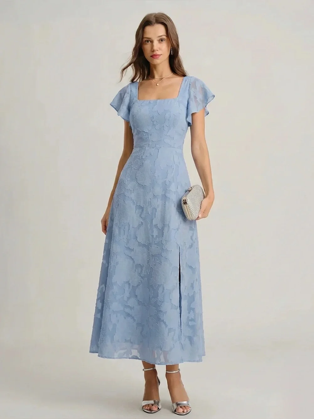 RIHOAS | Dresses | Rihoas Blue Floral Square Neck Midi Dress | Poshmark